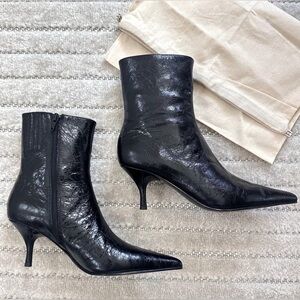 Jeffrey Campbell Sindee Leather Pointy Toe Ankle Boots in Black Size 6